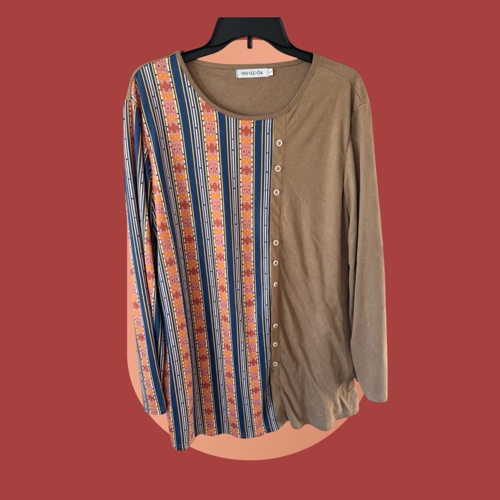 Hipster Split Pattern Longsleeve Minidress/Tunic Top